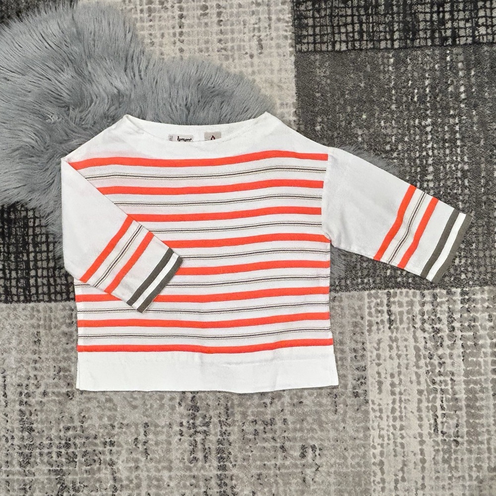 Lemlem Women Top White Orange Striped 3/4 Sleeve Size Small‎